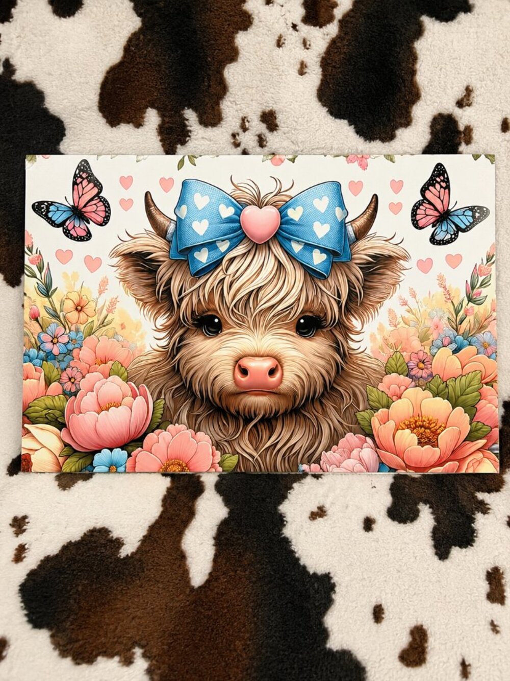 Highland Cow Western Butterfly Tin Sign Door Home Metal Wall Decor